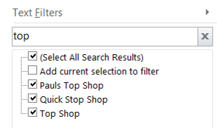 Excel Filter Search box
