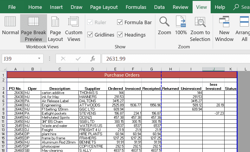 Excel insert page break 4