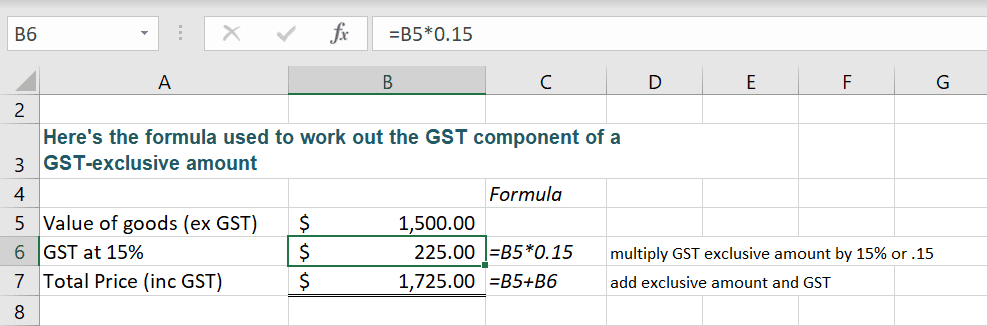 Adding GST formula