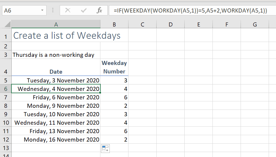 Excel show weekdays only