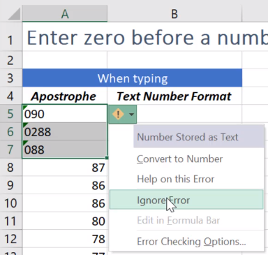 add zero in front of number in excel