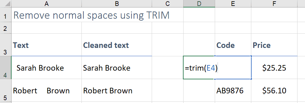 remove spaces in text excel formula