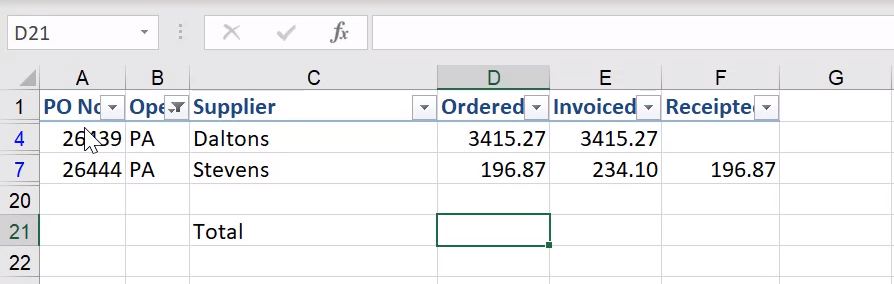 excel count filtered rows