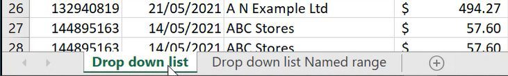 Excel drop down list