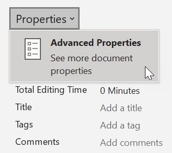 Document properties Word