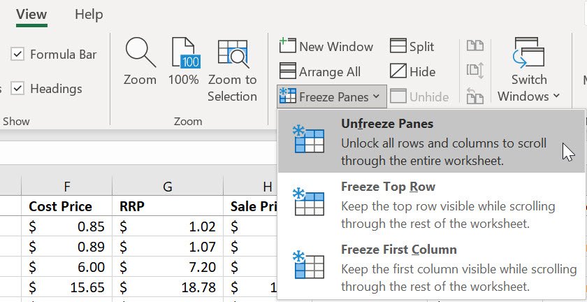 How to freeze rows in Excel