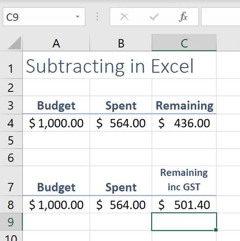 How to subtract in Excel