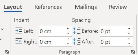 Spacing options on the Layout tab in Word