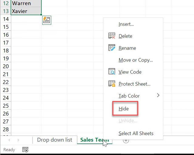 Excel create drop-down list