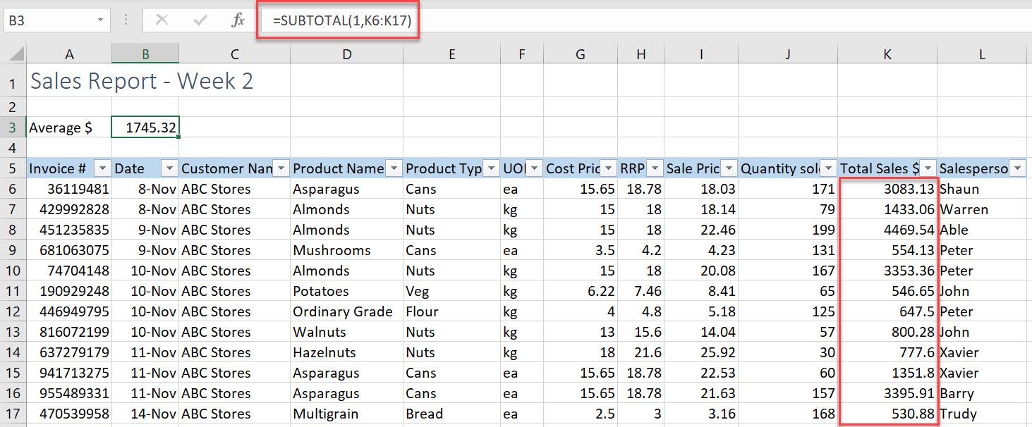 Average formula in Excel
