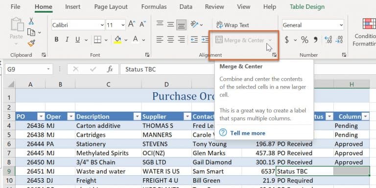 Excel How Do I Merge Cells Within A Range That Is Formatted As A Table Excel At Work