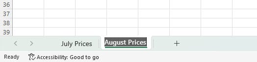 The worksheet tab title "August Prices" is highlighted
